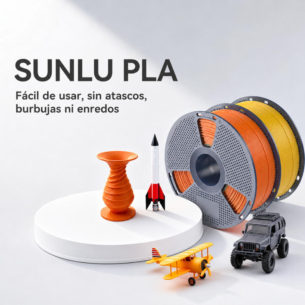 Filamento SUNLU PLA Transparente Varios Colores de Smartec Store, fácil de usar y diseñado para impresión 3D sin atascos, burbujas ni enredos