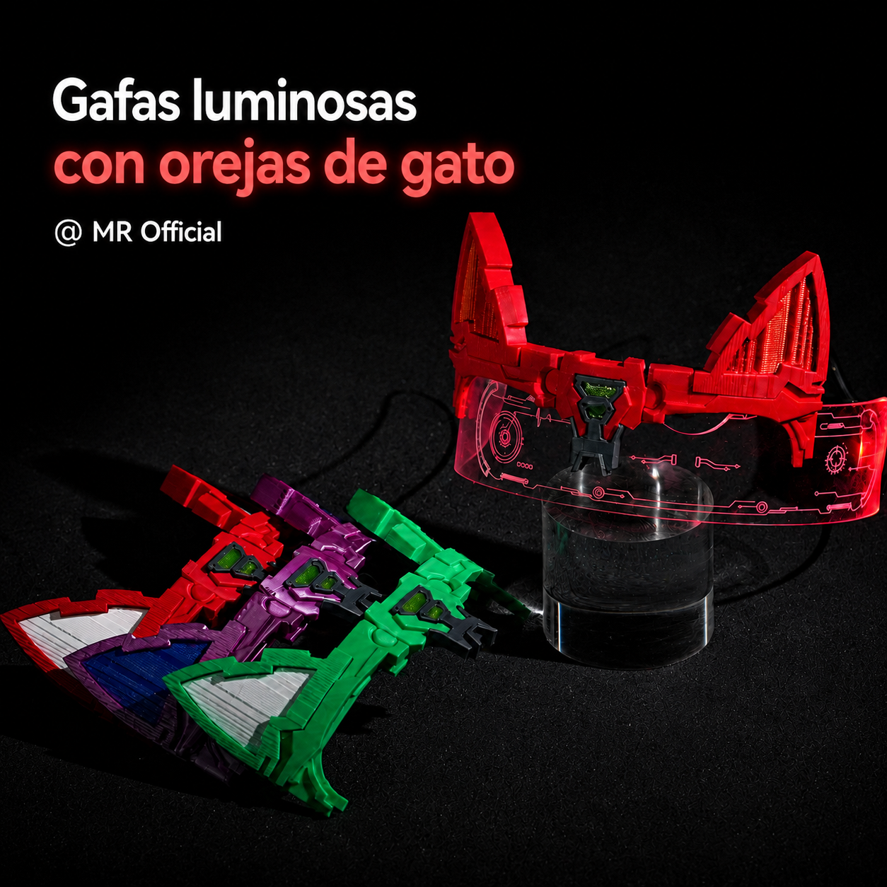 Gafas luminosas con orejas de gato impresas en 3D con filamento SUNLU PLA Transparente de Smartec Store, ideales para accesorios creativos y cosplay