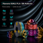 Filamento SUNLU PLA+ Silk Multicolor Varios Colores de Smartec Store con textura sedosa, cambio de color y acabado brillante para impresión 3D
