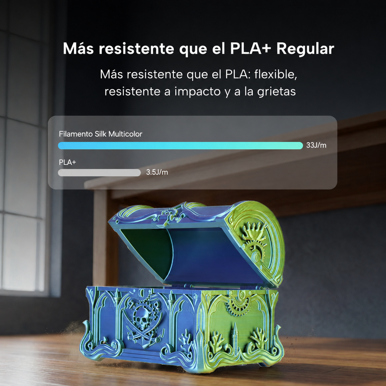 Caja decorativa impresa con filamento SUNLU PLA+ Silk Multicolor de Smartec Store, con acabado brillante y mayor resistencia que el PLA+ regular