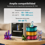 Filamento SUNLU PLA+ Silk Multicolor de Smartec Store compatible con impresoras 3D FDM, con parámetros recomendados de temperatura y velocidad
