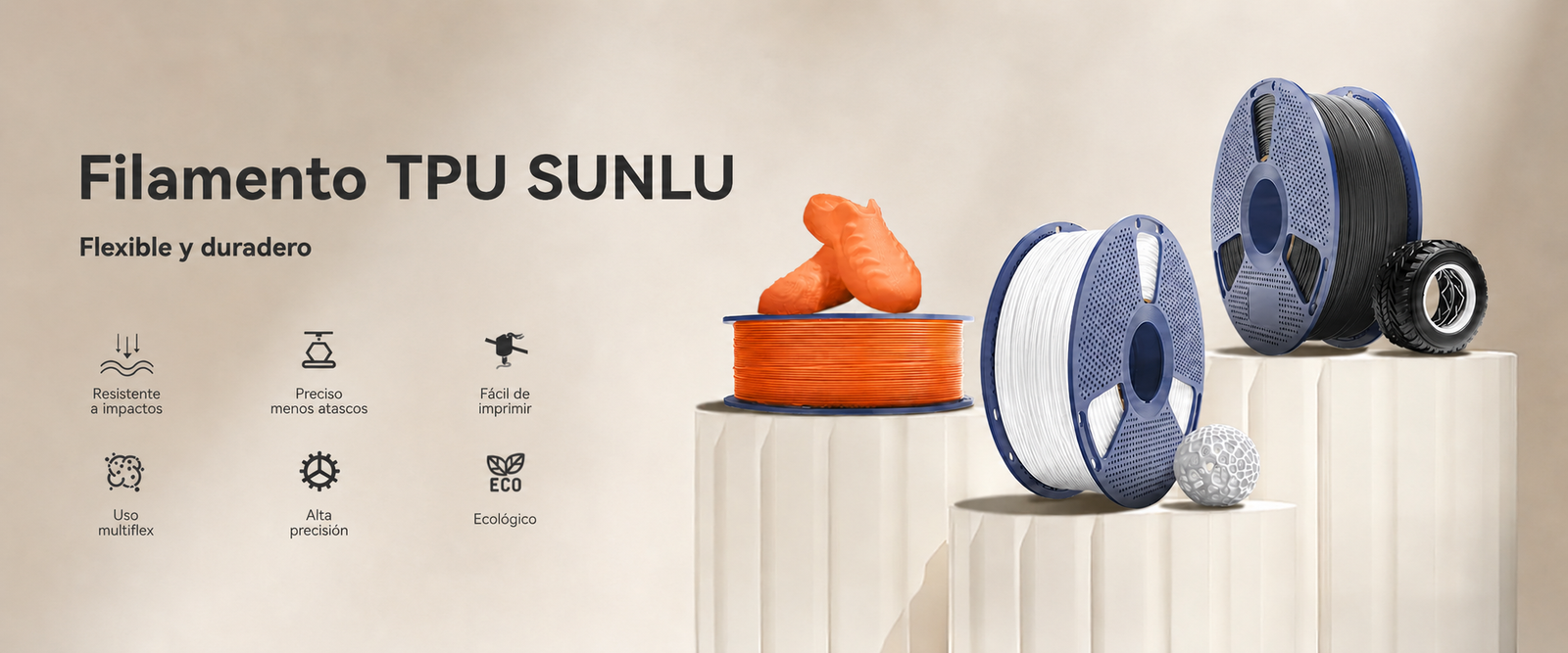 Filamento SUNLU TPU 95A Varios Colores de Smartec Store, flexible y duradero para piezas resistentes en impresión 3D