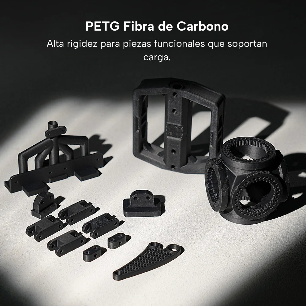 Piezas funcionales impresas con filamento PETG Fibra de Carbono de Smartec Store para aplicaciones técnicas de impresión 3D
