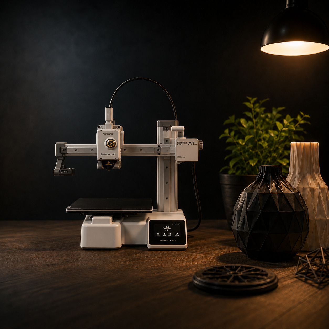 Impresora 3D Bambu Lab en espacio de trabajo de Smartec Store para proyectos de impresión 3D en Ecuador