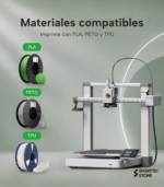 Impresora Bambu Lab A1 junto a bobinas de filamento PLA, PETG y TPU