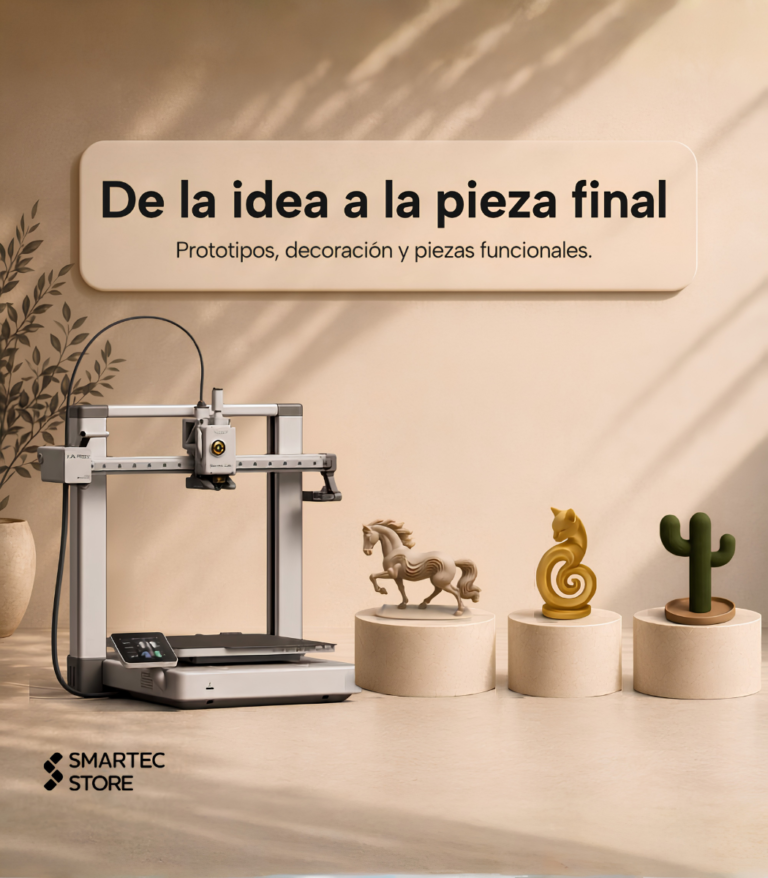 Bambu Lab A1 con caballo, figura de gato y cactus impresos en 3D