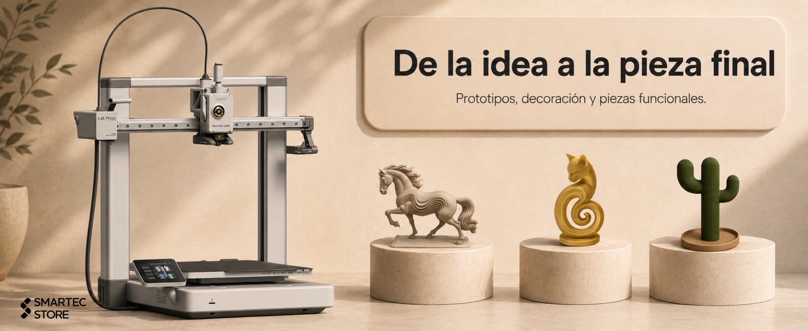 Impresora Bambu Lab A1 con figuras y objetos decorativos impresos en 3D