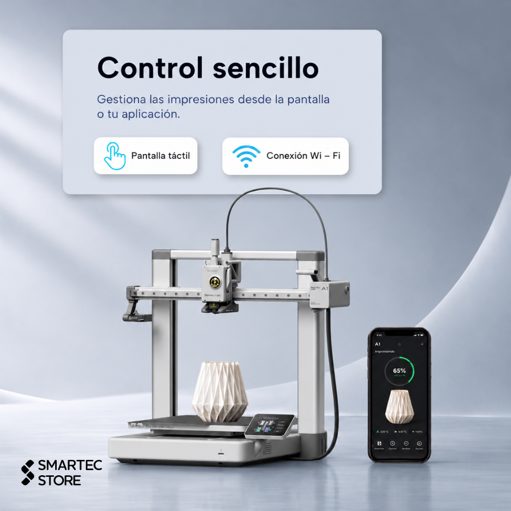 Control de la impresora 3D Bambu Lab A1 mediante pantalla táctil y aplicación móvil