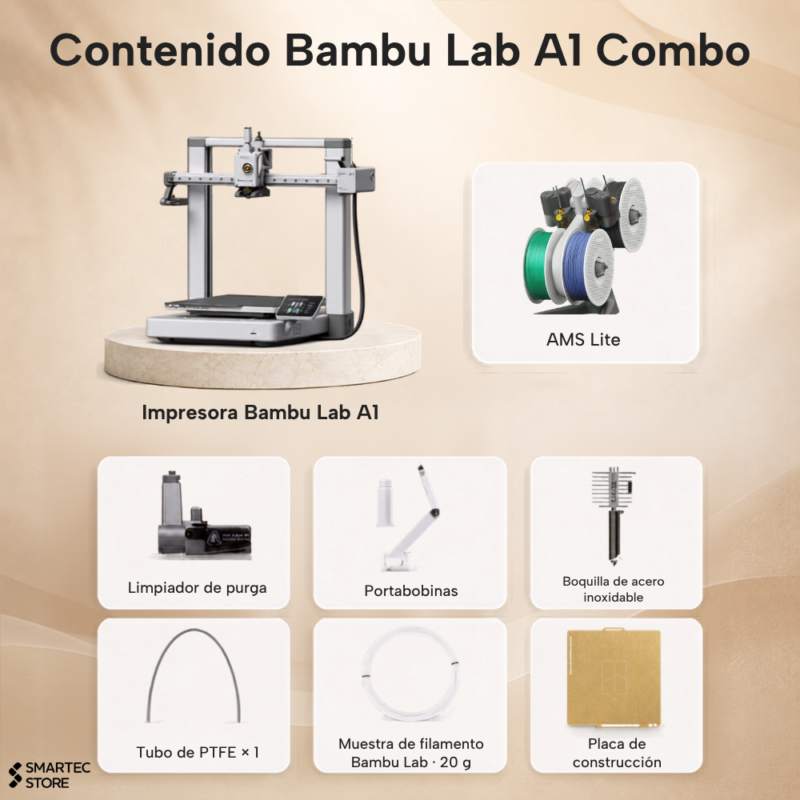 Contenido de la caja de la impresora 3D Bambu Lab A1 Combo con AMS Lite